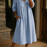 Casual Loose-fitting Patchwork Lace Trim Linen And Cotton Dress