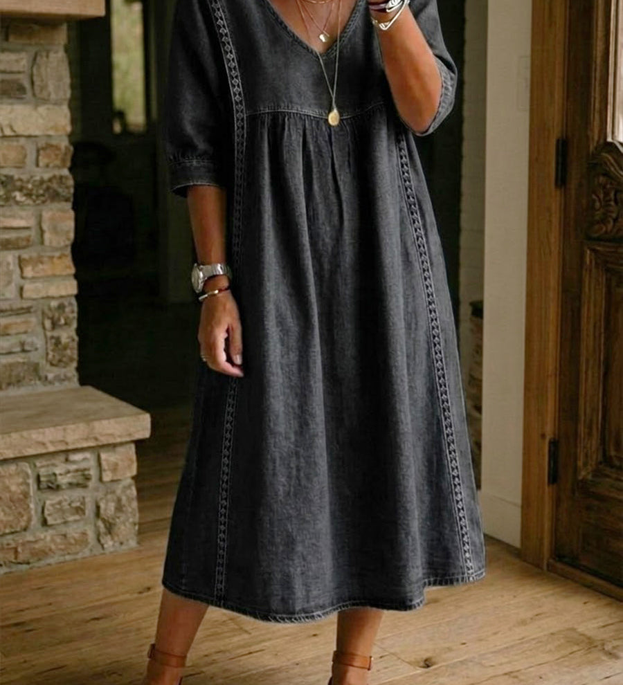 Női Csipkés Farmerruha – Laid-back, Laza Fit Vintage Farmerruha