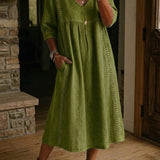 Casual Loose-fitting Patchwork Lace Trim Linen And Cotton Dress