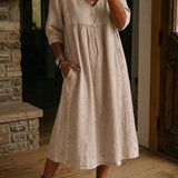 Casual Loose-fitting Patchwork Lace Trim Linen And Cotton Dress