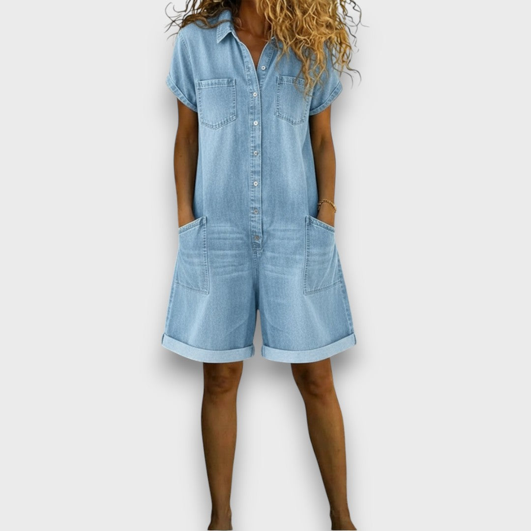Saylor - Vintage rövid Pamut Denim-Look Overall