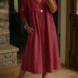 Casual Loose-fitting Patchwork Lace Trim Linen And Cotton Dress