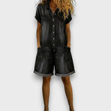 Saylor - Vintage rövid Pamut Denim-Look Overall