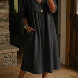 Casual Loose-fitting Patchwork Lace Trim Linen And Cotton Dress
