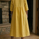 Casual Loose-fitting Patchwork Lace Trim Linen And Cotton Dress