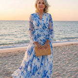 Lillian | Virágmintás, hosszú ujjú, átlapolt maxi ruha